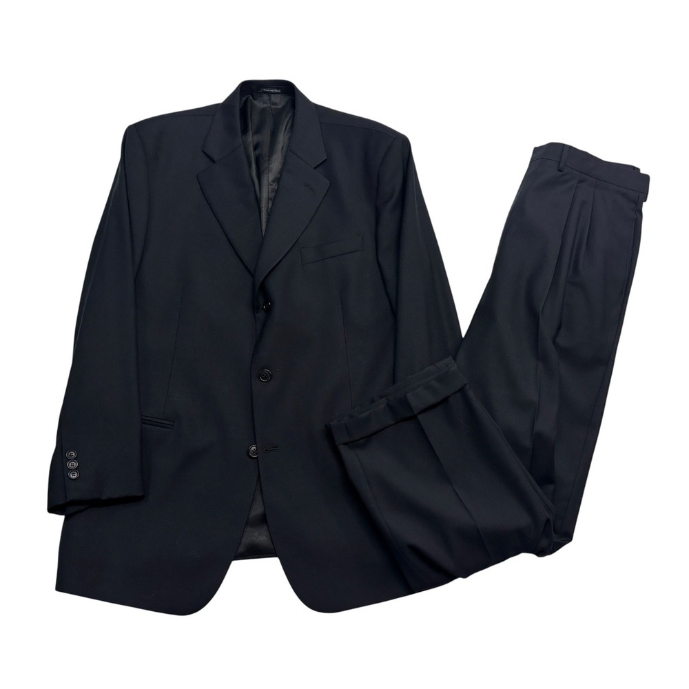 vtg 90s Gianfranco Ferre Studio Italy 56 46R 38x32 Black 2pc Pant Suit Pleated